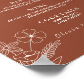 Boho Burnt Orange Wildblumen Wedding Bar Menu Poster (Ecke)