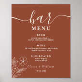 Boho Burnt Orange Wildblumen Wedding Bar Menu Poster (Vorne)