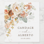 Boho Burnt Orange Yellow Floral Gastgeschenke Hoch Weinetikett (Einzelnes Label)