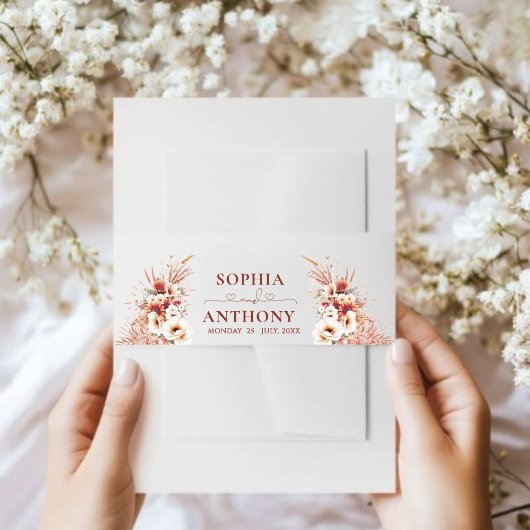 Boho Burnt Umber Floral Wedding Einladungsbanderole