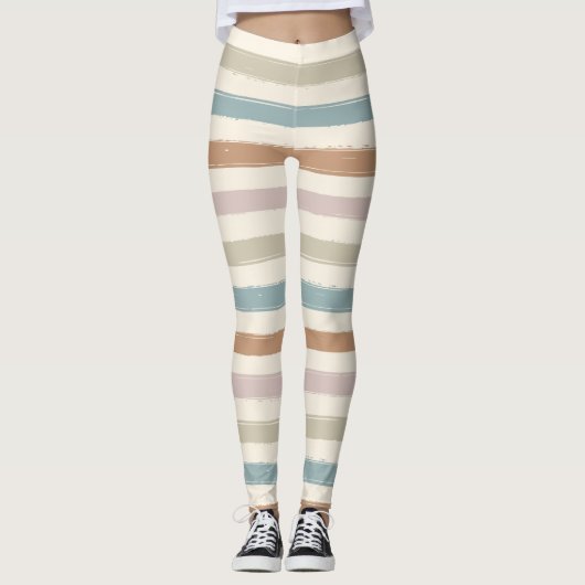 Boho-Bürstenstreifen Nahtloses Erdtön Leggings (Vorderseite)