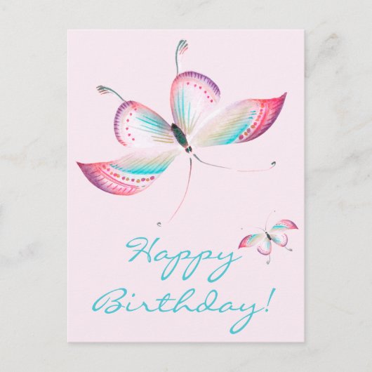 Boho Butterflies | Elegante Rosa Geburtstagskarte Postkarte (Vorderseite)
