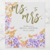 Boho Butterflies Hydrangeas Lila Brautparty Weinetikett (Einzelnes Label)