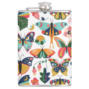 Boho Butterflies: Nahtloses Tapetenmuster. Flachmann