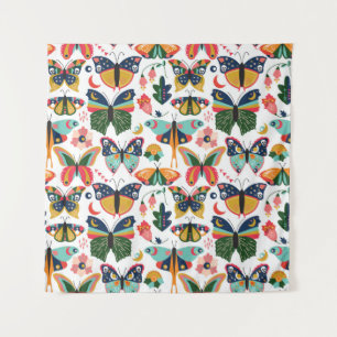 Boho Butterflies: Nahtloses Tapetenmuster. Wandteppich