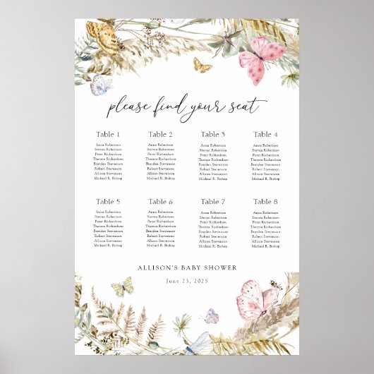 Boho Butterfly auf dem Weg Babysitzkarte Poster (Vorne)