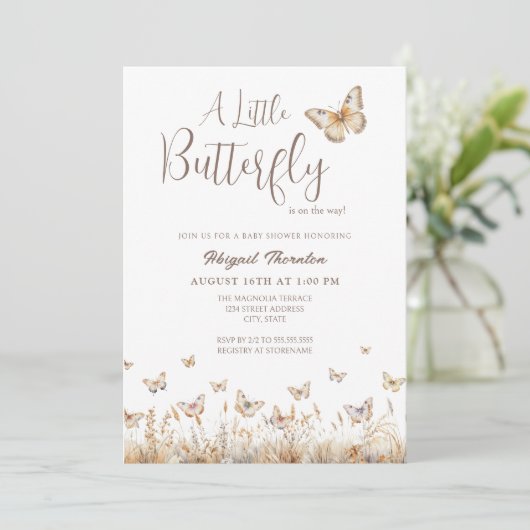 Boho Butterfly Baby Dusche Einladung (Stehend Vorderseite)