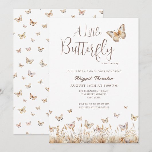 Boho Butterfly Baby Dusche Einladung (Vorne/Hinten)