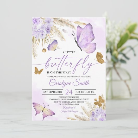 Boho Butterfly Baby Dusche Einladung (Stehend Vorderseite)