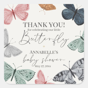 Boho Butterfly Baby Dusche Party Dessert Gefallen Quadratischer Aufkleber