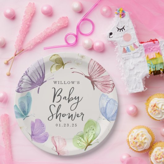 Boho Butterfly Baby Dusche Rundpapier Teller (Party)