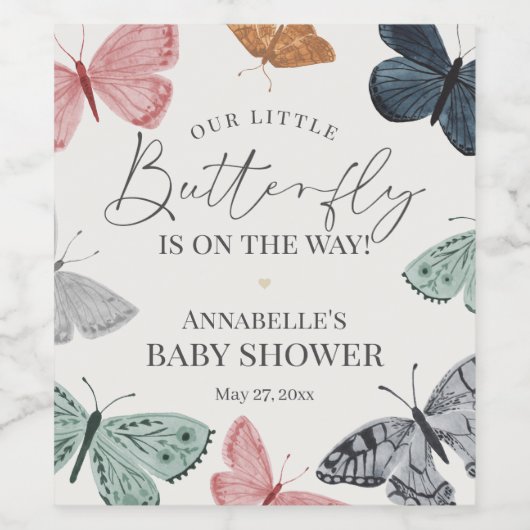 Boho Butterfly Baby Dusche Weinetikett (Einzelnes Label)