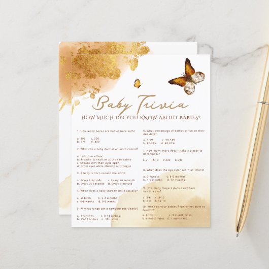 Boho Butterfly Baby Trivia Baby Showspiel (Vorderseite/Rückseite Beispiel)