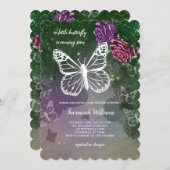 Boho Butterfly Babydusche Blütenrosa Lila Einladung (Vorne/Hinten)