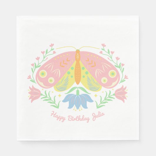 Boho Butterfly Birthday Serviette (Vorderseite)