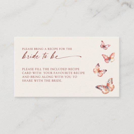 Boho Butterfly Brautparty Rezept-Karte Begleitkarte (Vorderseite)