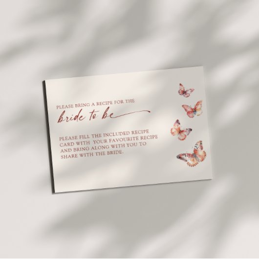 Boho Butterfly Brautparty Rezept-Karte Begleitkarte