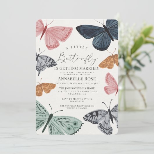 Boho Butterfly Bridal Dusche Einladung (Stehend Vorderseite)
