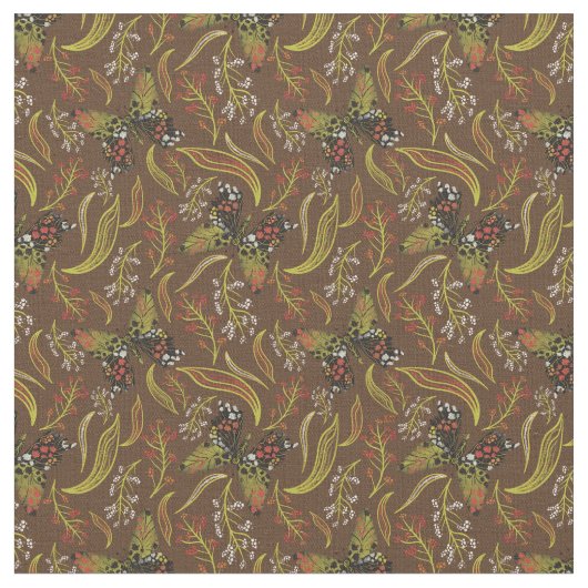 Boho Butterfly Brown Floral Pattern Stoff (Nahaufnahme)