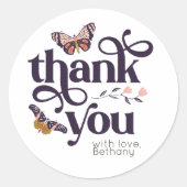 Boho Butterfly Danke Runder Aufkleber (Vorderseite)