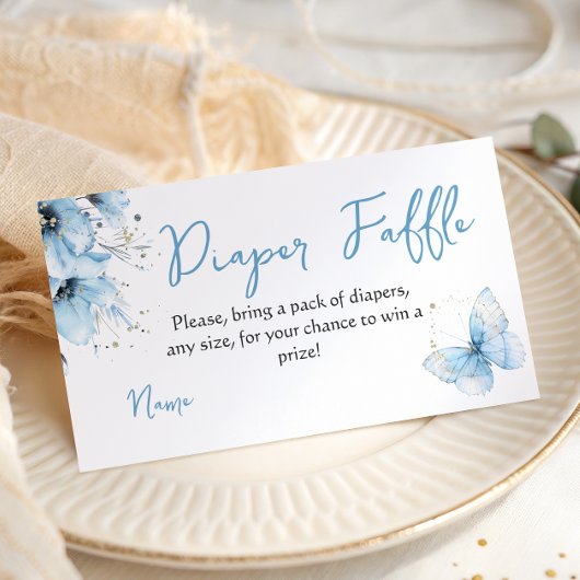 Boho Butterfly Floral Blue Boy Baby Shower Diaper Begleitkarte