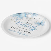 Boho Butterfly Floral Blue Boy Baby Shower Pappteller (Schrägansicht)