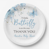 Boho Butterfly Floral Blue Boy Baby Shower Pappteller (Vorderseite)