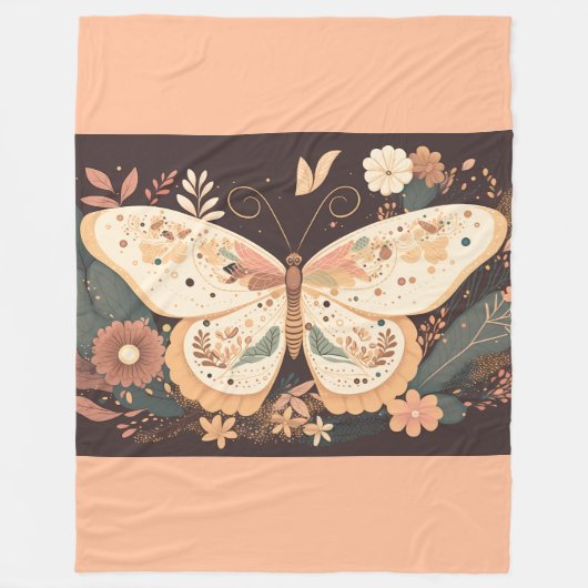 Boho Butterfly Floral Fleece Blanket (Vorderseite)