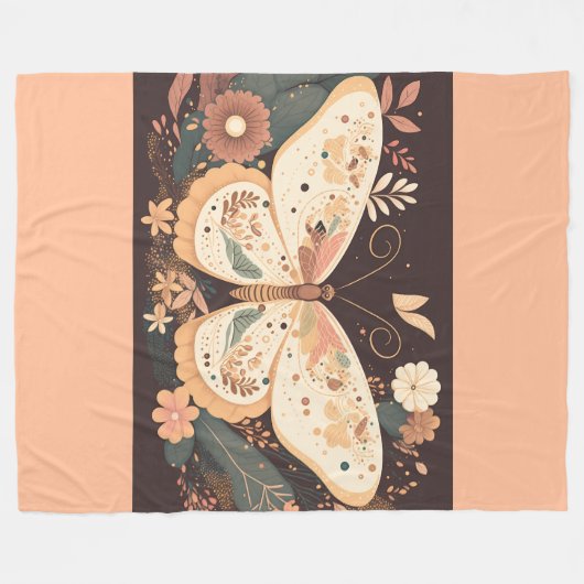 Boho Butterfly Floral Fleece Blanket (Vorderseite (Horizontal))