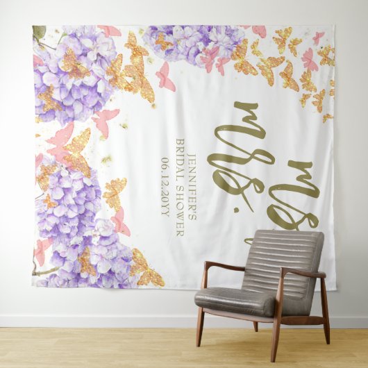 Boho Butterfly Garden Mrs. Brautparty Backdrop Wandteppich (Beispiel (Horizontal))