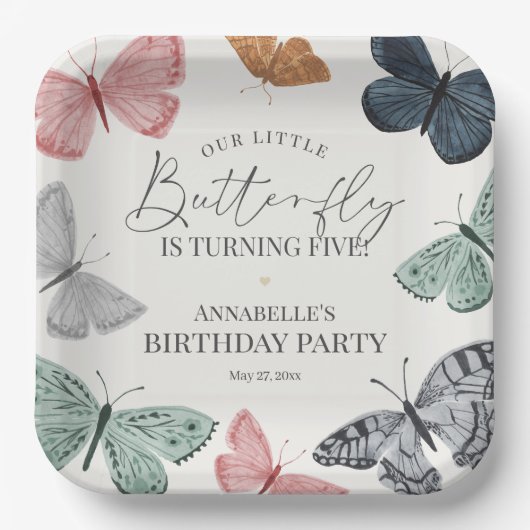 Boho Butterfly Geburtstagsparty Pappteller (Vorderseite)