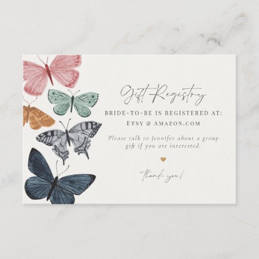 Boho Butterfly Geschenk Registrierungseinladung ei Begleitkarte (Vorderseite)