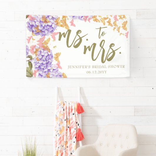 Boho Butterfly Hydrangea Brautparty Hintergrund Banner (Insitu)