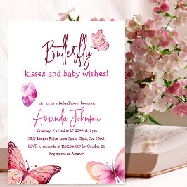 Boho Butterfly Kisses Pink Girl Baby Shower Einladung