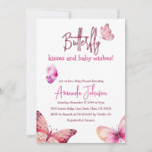 Boho Butterfly Kisses Pink Girl Baby Shower Einladung (Vorderseite)