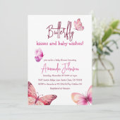 Boho Butterfly Kisses Pink Girl Baby Shower Einladung (Stehend Vorderseite)