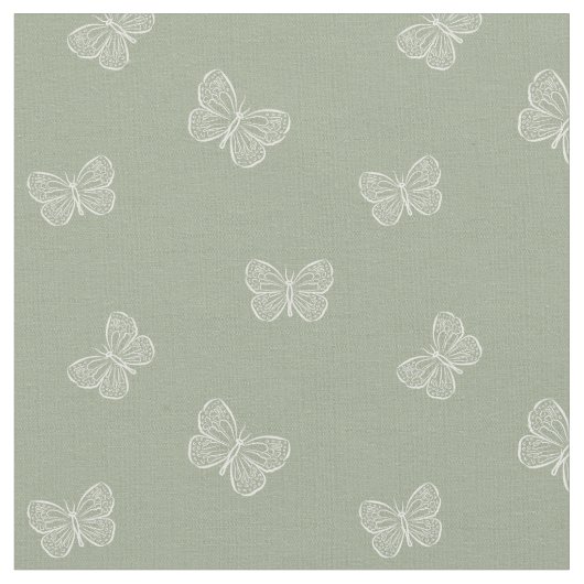 Boho Butterfly Modern Girly Spring Animal Sage Stoff (Nahaufnahme)