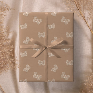 Boho Butterfly Moderne Baby Mädchen Neutral Beige Geschenkpapier