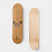 Boho Butterfly Orange Grunge Monogramm Name Hübsch Skateboard (Vorderseite)