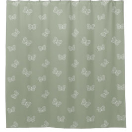 Boho Butterfly Pattern Neutral Modern Sage Green Duschvorhang