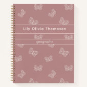Boho Butterfly Pattern School Girls Name Mauve Notizblock (Vorderseite)