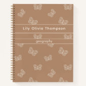 Boho Butterfly Pattern School Girls Name Tan Brown Notizblock (Vorderseite)