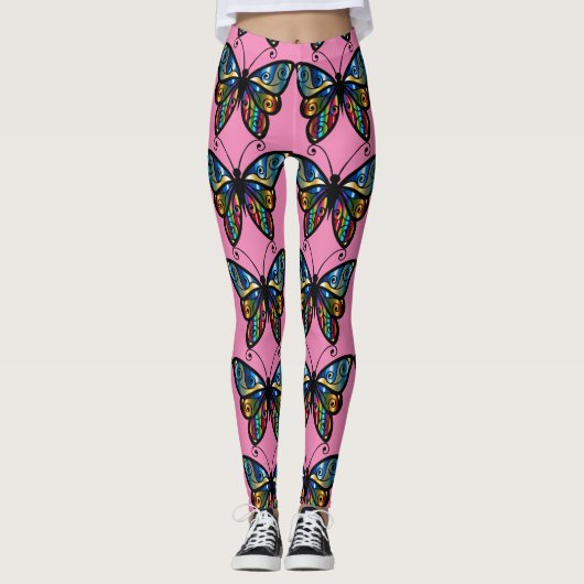 BOHO BUTTERFLY-SCHALTFLÄCHEN YOGA PANTS LEGGINGS (Vorderseite)