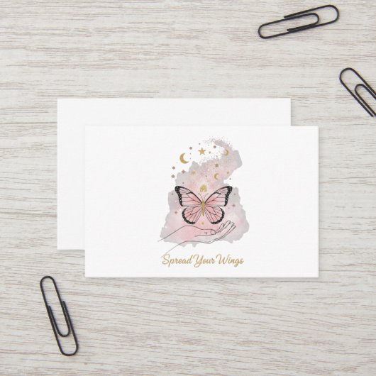Boho Butterfly "Spread Your Wings" Greeting Card Visitenkarte (Vorderseite/Rückseite Beispiel)