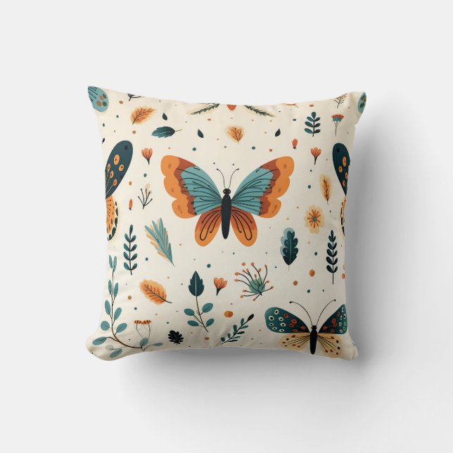 Boho Butterfly und Botanische Wiese Kissen (Vorderseite)