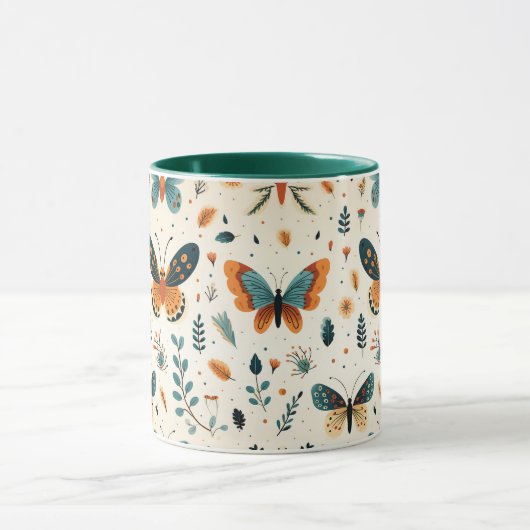 Boho Butterfly und Botanische Wiese Tasse (Zentrum)