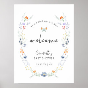 Boho Butterfly Wildblume Baby Dusche Willkommen Poster