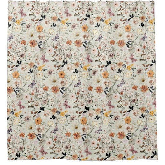 Boho Butterfly Wildblume Duschvorhang (Vorderseite)