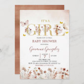 Boho Butterfly Wildblume Girl Baby Dusche Einladung (Vorne/Hinten)