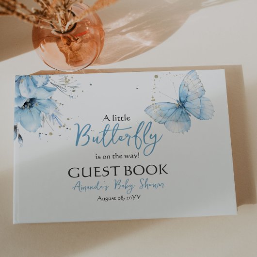 Boho Butterfly Wildflower Floral Blue Baby Shower Gästebuch
